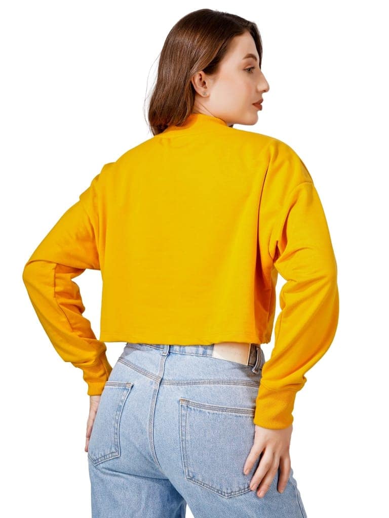 Women Full Sleeve Solid Sweatshirt (Mustard) view 4