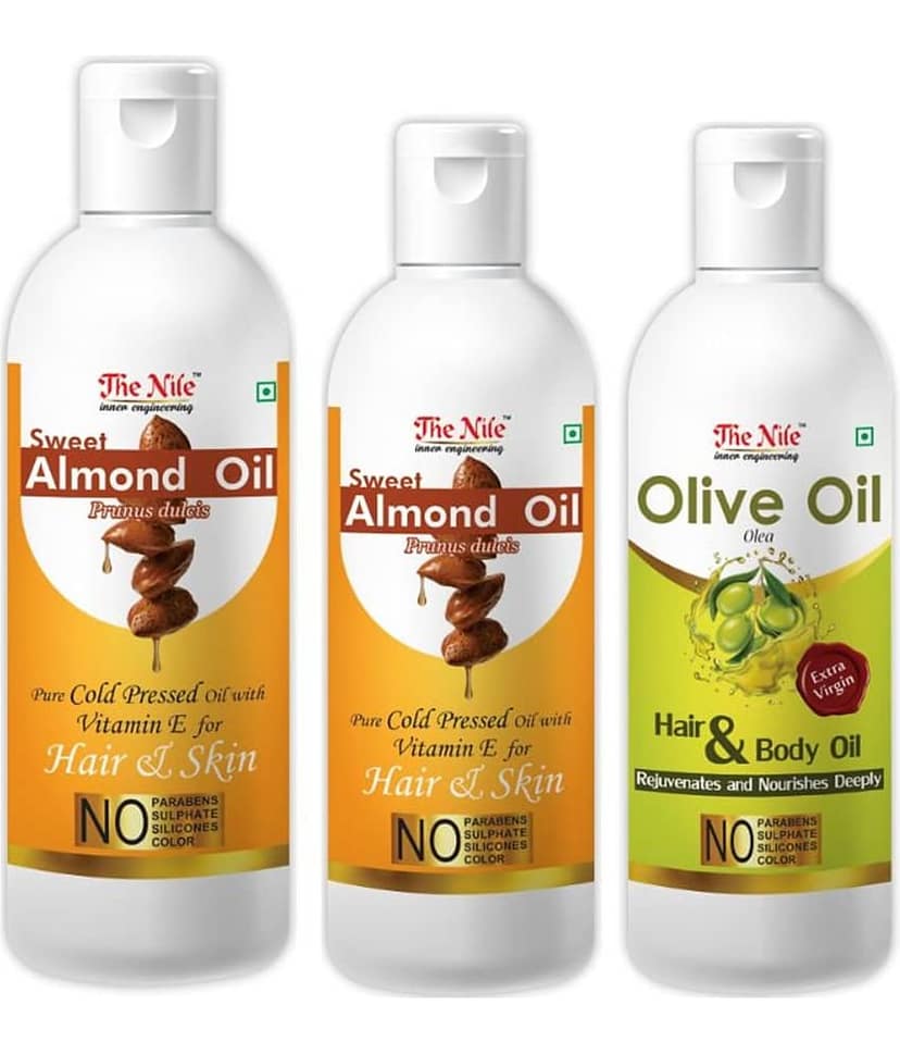 The Nile Almond Oil 150 Ml + 100 Ml (250 ML) + Olive Oil 100 ML 350 mL Pack of 3