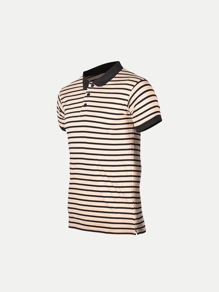 Mens Beige Fashion Striped Cotton Polo T-shirt view 2