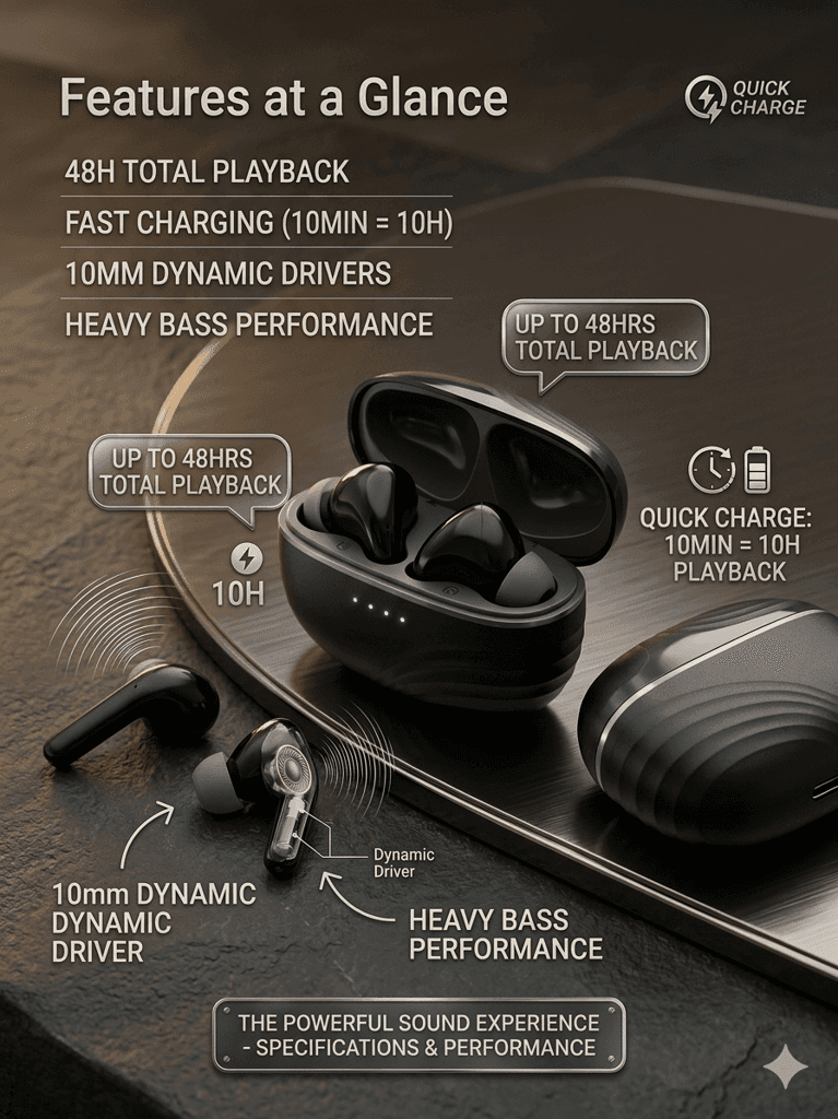 Wireless Bluetooth Earbuds with Fast Pairing, Hi-Fi Stereo Sound, Touch Control, Type-C Charging Case, TWS Earphones for Calling, Gaming & Music view 2