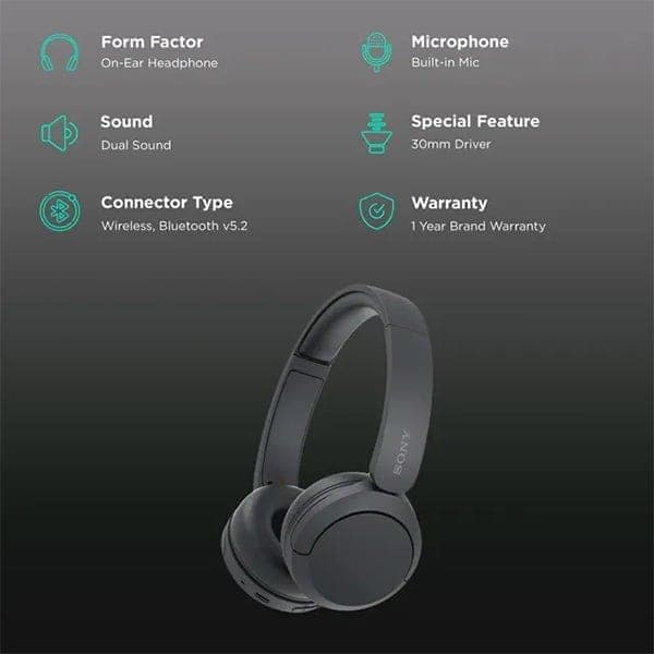 Sony WH-CH520 Wireless On-Ear Bluetooth Headphones with Mic view 2