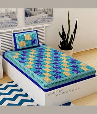 Uniqchoice Cotton 1 Single Bedsheet with 1 Pillow Cover ( Blue )
