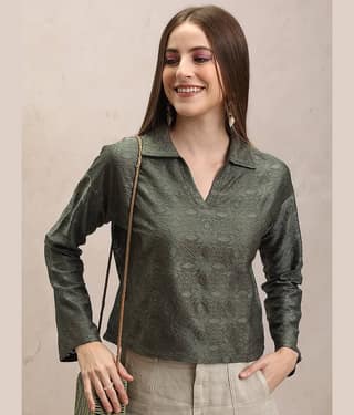 Tokyo Talkies Women's Polyester Regular Top ( Olive )