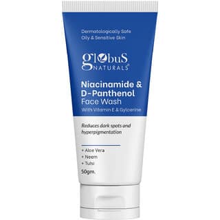 Globus Naturals Niacinamide DPanthenol Face Wash with Vitamin E Glycerine Reduces Dark Spots Hyperpigmentation Suitable for Oily Sensitive Skin 50gm