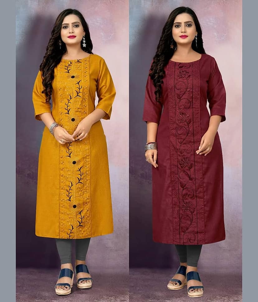 RIAANA Women Cotton Blend Embroidered Straight Kurti ( Multicolor )