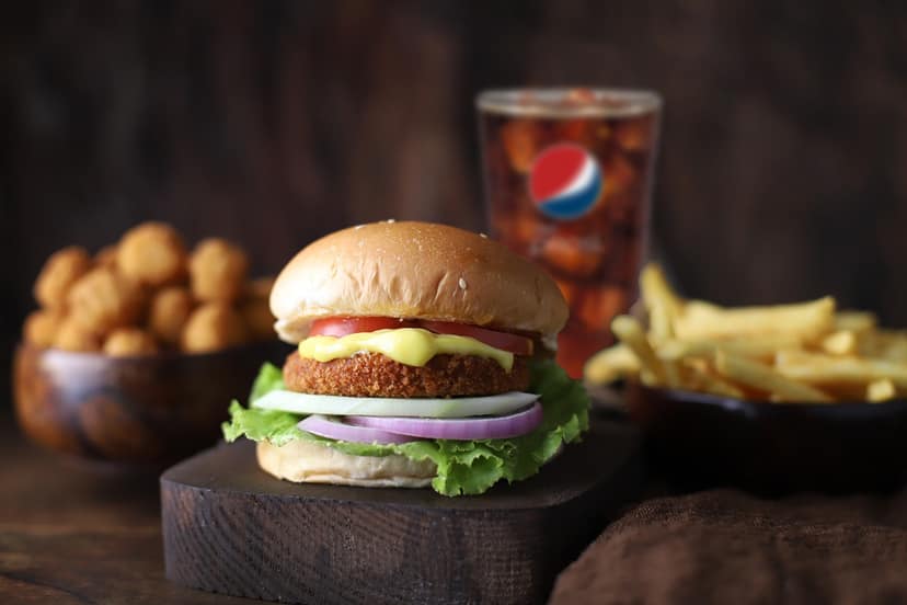 Crumbed veg burger meal