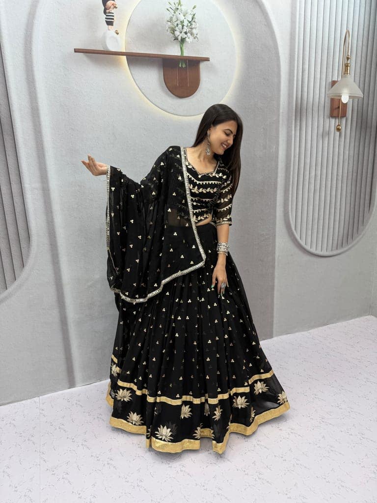 Black Lehenga Choli for Women - Bollywood Style Wedding Lehenga - Festive Wear view 10
