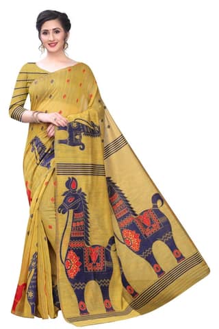 Silk Zone Women's Linen Cotton Slub Woven Saree with Blouse Piece