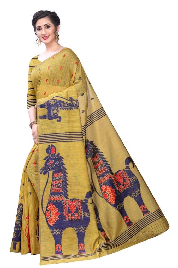 Silk Zone Women's Linen Cotton Slub Woven Saree with Blouse Piece view 3