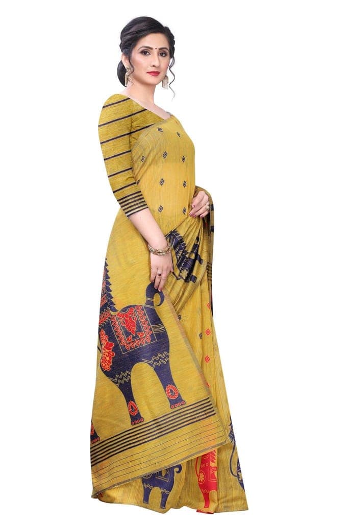 Silk Zone Women's Linen Cotton Slub Woven Saree with Blouse Piece view 4