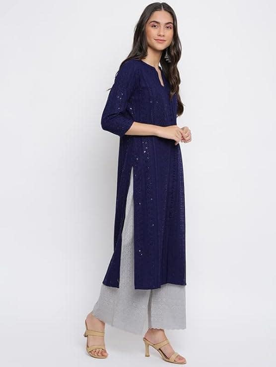INDIAN KNOTS-chikanwork and Sequins Heavy Embroidered Festive Kurta_1105-DG8059203 view 2