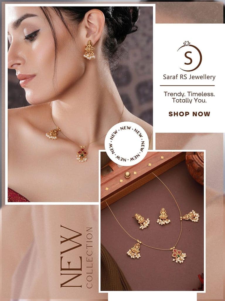 Gold Plated Pearl Beaded Invisible Chain Temple Goddess Lakshmi Motif Pendant Jewellery Set view 4