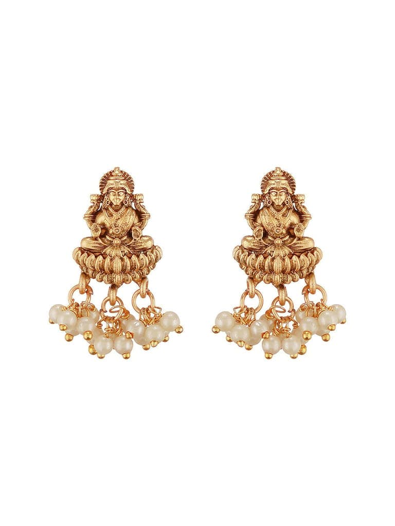 Gold Plated Pearl Beaded Invisible Chain Temple Goddess Lakshmi Motif Pendant Jewellery Set view 7