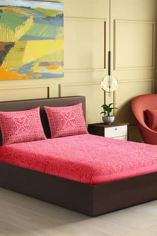 Garvi Gurjari (A Gujarat Govt Enterprise) Handmade Peach Applique Work Cotton Bed Cover Set With Pillow Covers