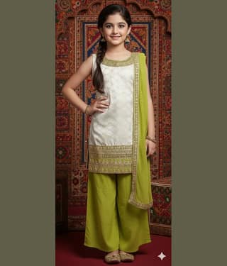 Aarika Girls Silk Kurti with Palazzo ( Pack of 1 , Cream )