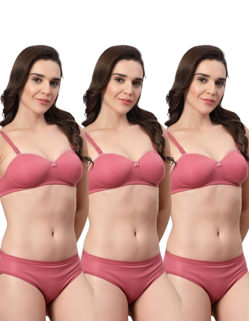 ADORNSTAR Bra Panty Set Sexy Lingerie Set for Women Pack of 3 Pink