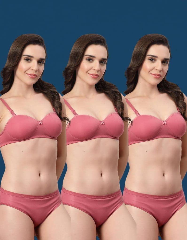 ADORNSTAR Bra Panty Set Sexy Lingerie Set for Women Pack of 3 Pink view 2