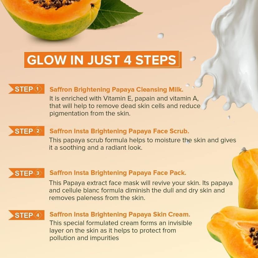 VI-JOHN Saffron Insta Papaya Brightening Facial Kit with Free Turmeric Face Wash (55 + 50 G) 110 G view 4