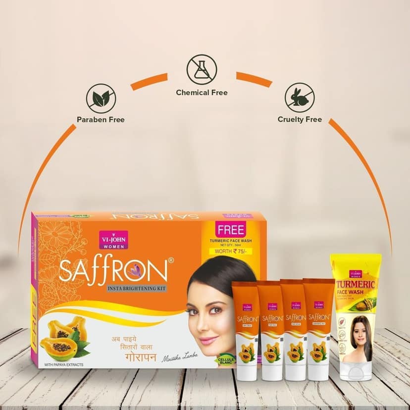 VI-JOHN Saffron Insta Papaya Brightening Facial Kit with Free Turmeric Face Wash (55 + 50 G) 110 G view 5