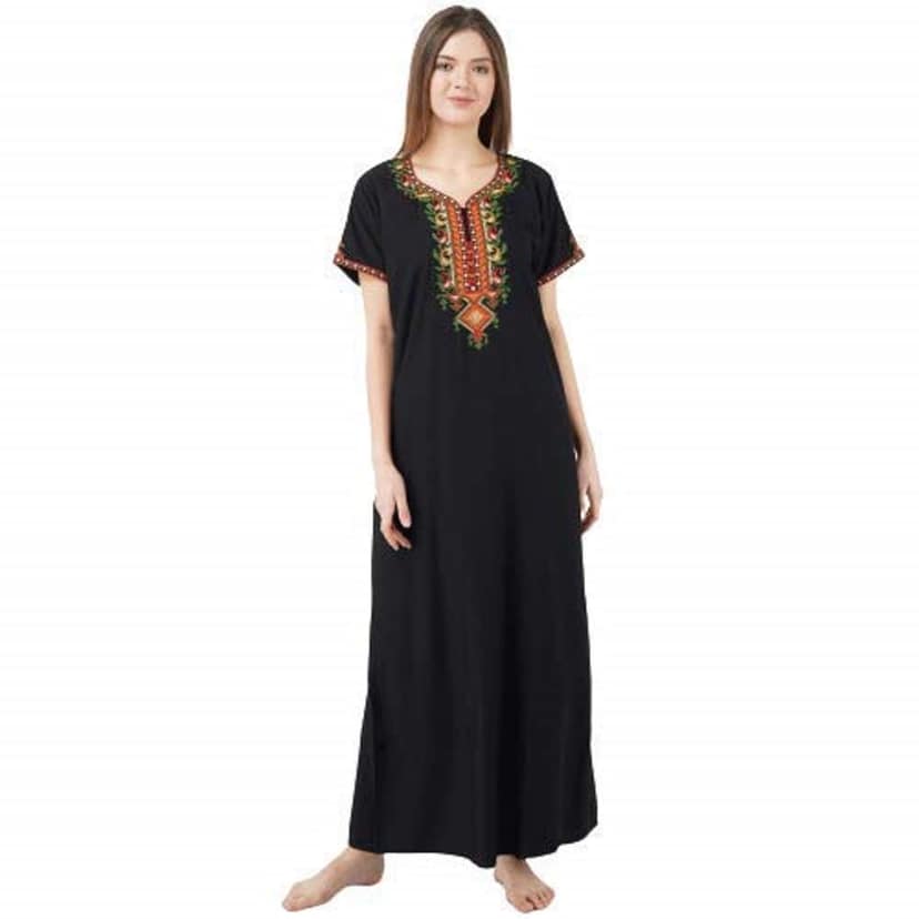 KOI SLEEPWEAR Women's Cotton Blend Embroidered Maxi Nightgown