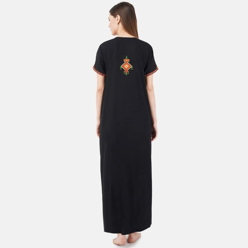 KOI SLEEPWEAR Women's Cotton Blend Embroidered Maxi Nightgown view 3