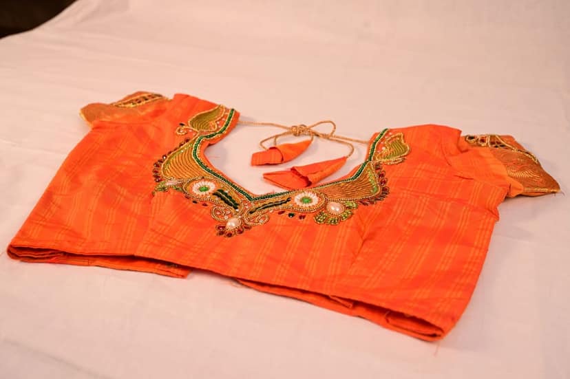 Buy Orange Hand Embroidered Blouse view 3