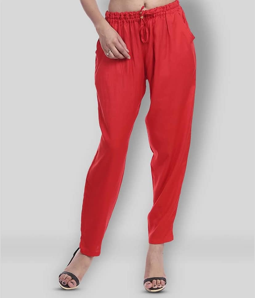 Lee Moda - Red Rayon Straight Fit Women's Casual Pants ( Pack of 1 )
