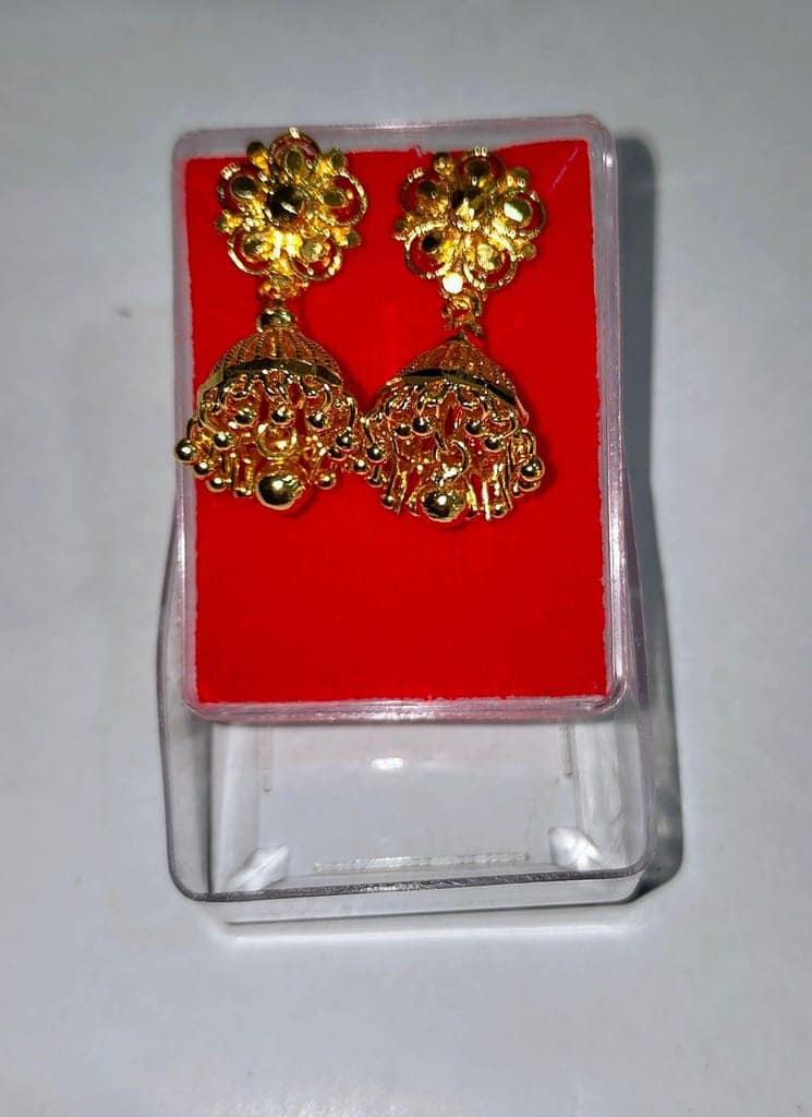 Designer Golden Jhumka Earrings view 4