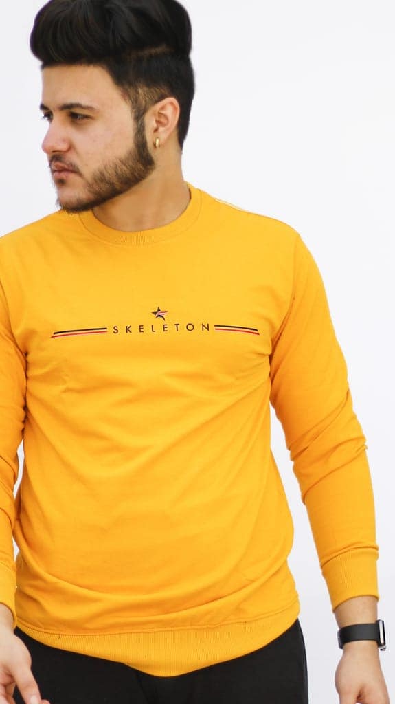 BlueFicus Men T-shirt Printed, Typography Round Neck Cotton Blend Sweatshirt for Men Boys Casual Wear ( Pack of 1, Yellow) view 3
