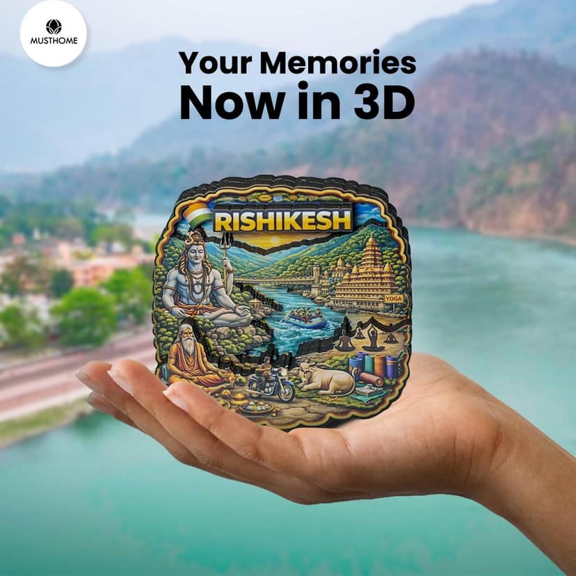MustHome Rishikesh Wooden Fridge Magnet, Indian-Themed Souvenir Gift for Refrigerators and Almirahs view 4