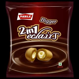 Parle Bigger 2 In 1 Eclairs Toffee - Filled With Chocolate & Caramel, Creamy, 217.8 G (Pack Of 24)