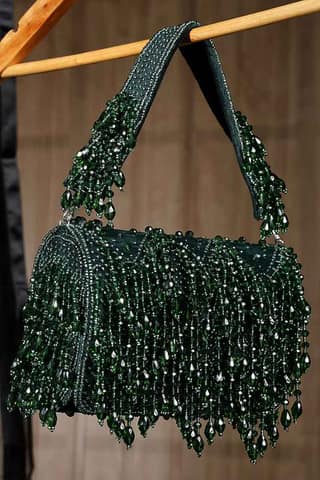 Green Suede Embroidered Flap Bag