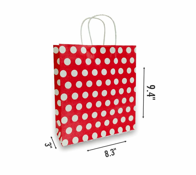 Red Polka Dot Printed Paper Gift Bags, Ideal For Kids Birthday Party, Wedding Party, Office Party, Christmas Party & Festive Holiday Party (Size: 9.4x8.3x3 inch) - Set of 24 view 2