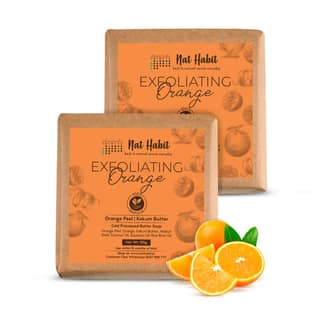 Nat Habit Orange Kokum Butter Bath Soap for Women & Men | Cold Processed With Vit C for Body Acne, Pimple & Oil Control | Improve Skin Tone & Boost Collagen Production| Gentle Exfoliation| 125g X 2 Nat Habit Orange Kokum Butter Bath Soap for Women & Men