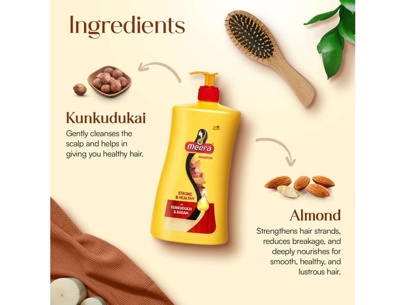 Meera Strong and Healthy Shampoo, With Goodness of Kunkudukai & Badam, Gives Soft & Smooth Hair, For Men and Women, Paraben Free, 1 Litre view 2