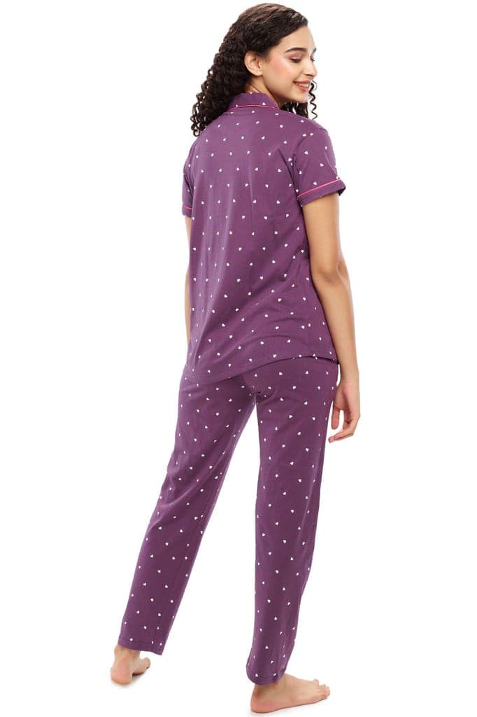 ZEYO Women's Cotton Blue Heart Printed Night suit set view 4