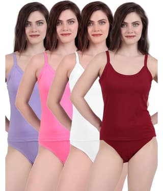 Inner Element Pack of 4 CAMISOLE Cotton Camisoles ( Multicolor )
