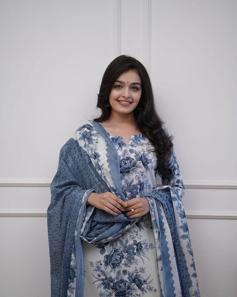 Women's Elegant Blue Printed Cotton Kurti Pant Dupatta Set - Lightweight, Breathable, Stylish, Durable, and Comfortable view 6