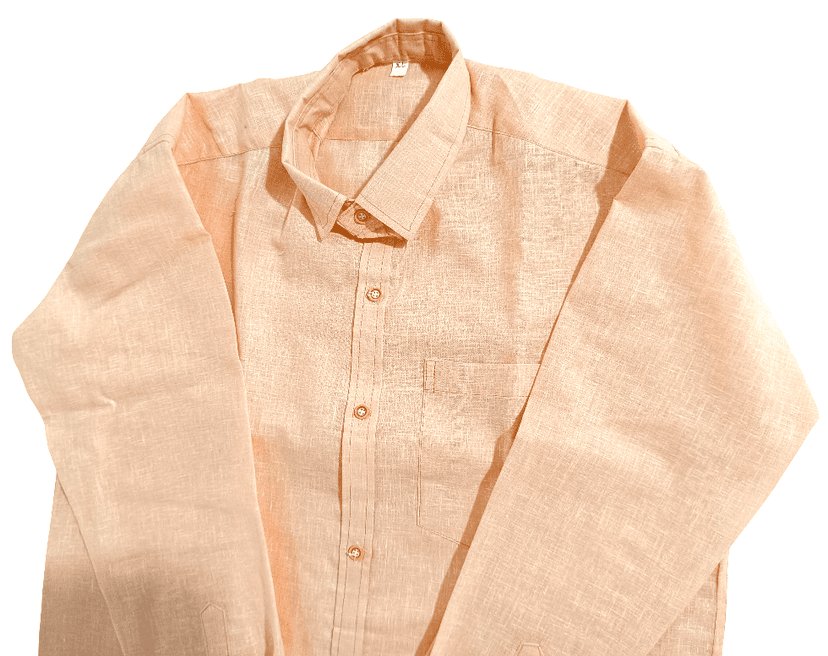 Men's Light Orange Casual Cotton Linen Full Sleeve Shirt view 4