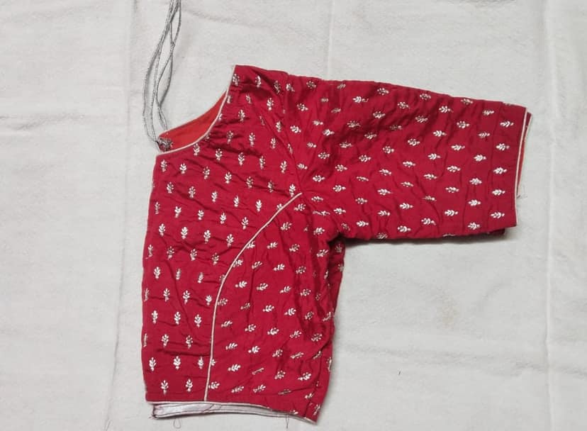 Red Embroidered Cotton Silk view 2