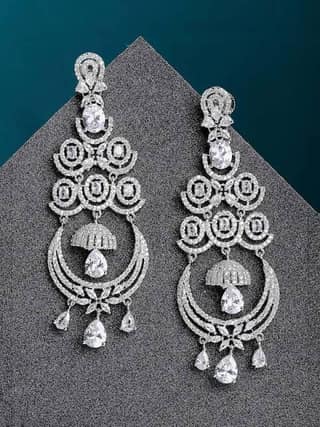 Designer rodhium plated American diamond earring set
