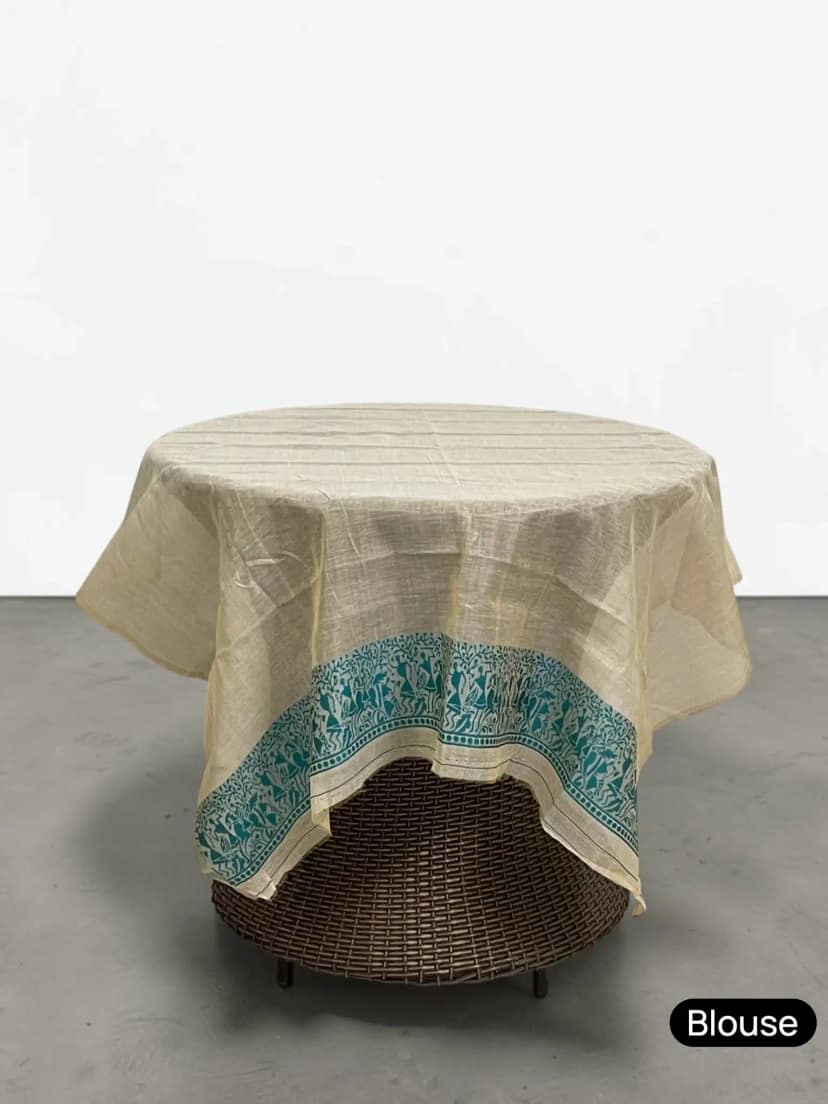 Sambalpuri Baandha Ikat Cotton Saree in Beige and Teal, with Blouse view 4