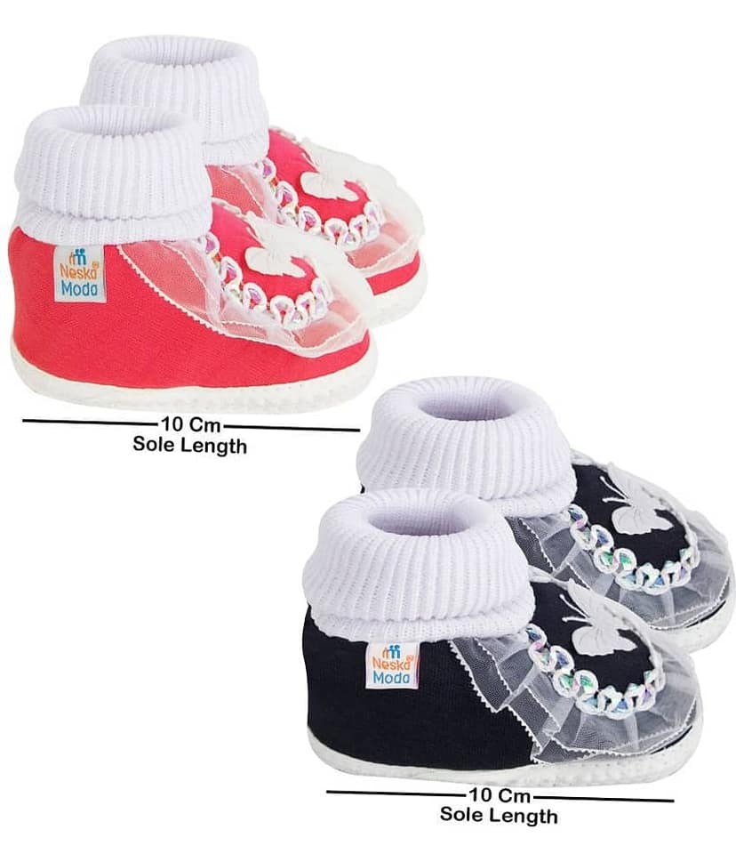 Neska Moda Baby Girls Set Of 2 Pair Booties for 3 to 6 Months (Red,Black) -BT387andBT389 view 2
