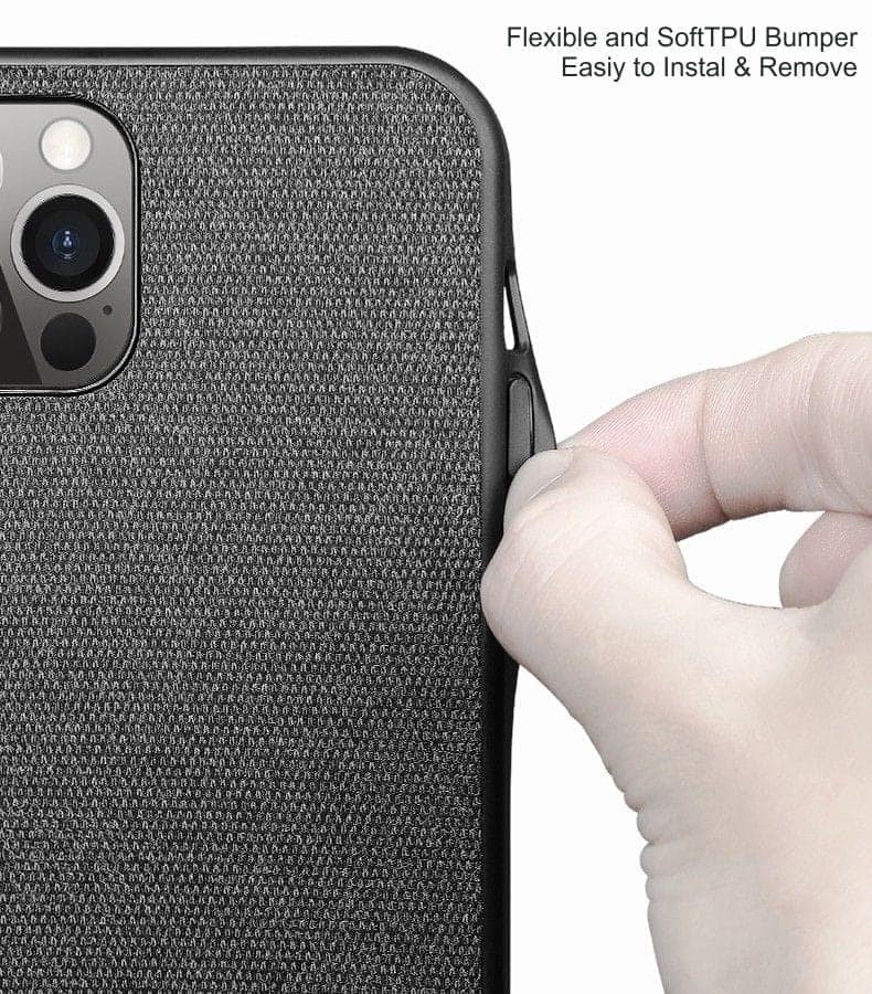 Memumi Boxian Series Canvas/Leather Classic Back Cover for Apple iPhone 12 Mini - Black (5.4") view 3