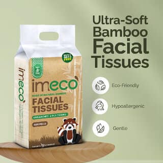 IMECO Bamboo Facial Tissue Papers -100 Pulls (Pack of 12), 1200 Pulls - 2 Ply, Premium, Soft, Biodegradable Skin Safe view 2