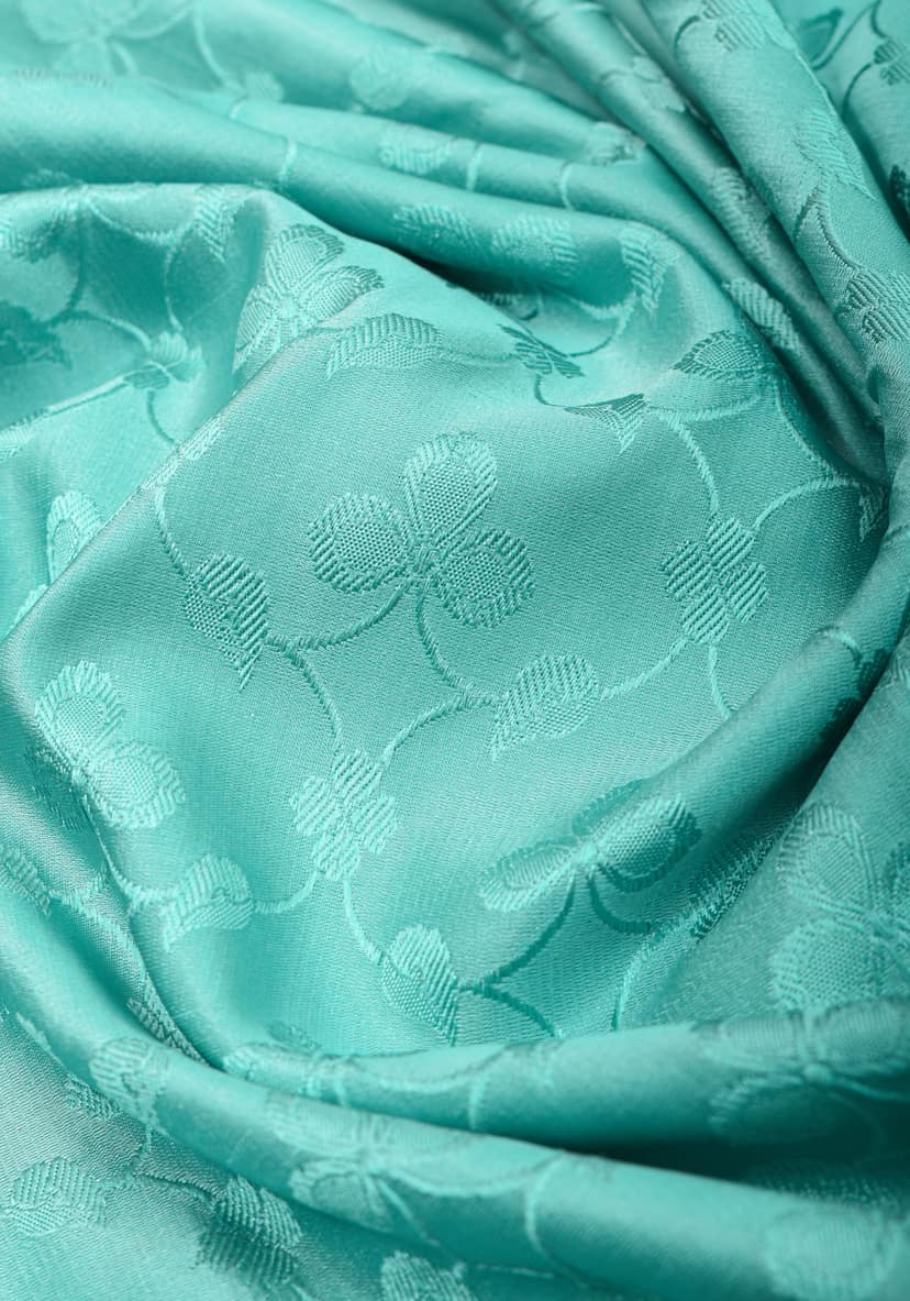 Stunning Tanchoi Floral Banarasi Saree in Pure Silk Satin in Aqua Blue with Zari Border | SILK MARK CERTIFIED view 6
