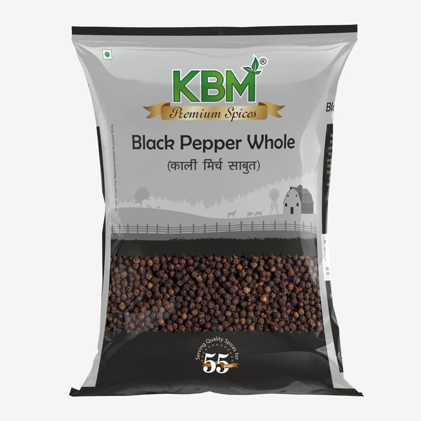 KBM Premium Spices Black Pepper Whole, 200 gm Pouch