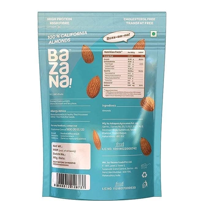 Bazana 100% California Raw Almonds 205gx2 | High Fiber & Immune Boosting | Gluten-Free & Skin-Nourishing | Antioxidant Rich, Energy-Boosting, Heart-Healthy Snack | Ideal for Recipes, Brown view 3