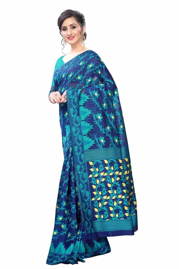 Silk Zone Women's Jamdani Cotton Blend Woven Saree view 2