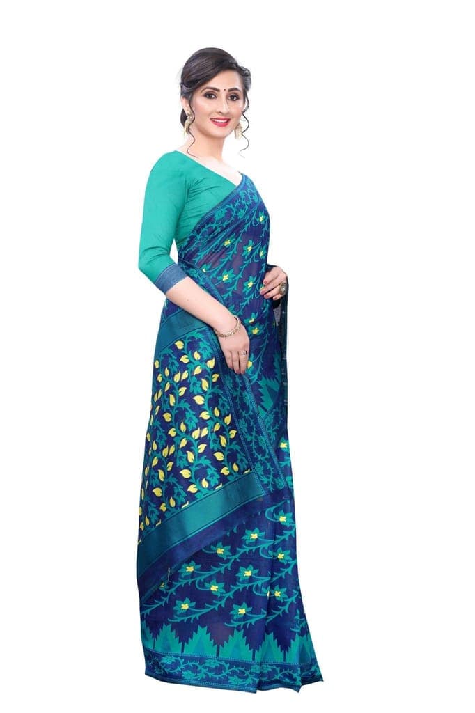 Silk Zone Women's Jamdani Cotton Blend Woven Saree view 4